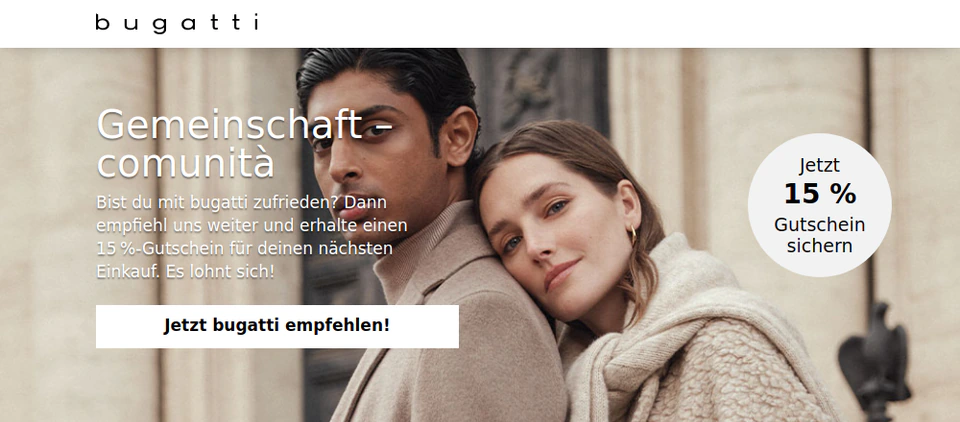 Première vue de la page de parrainage de bugatti